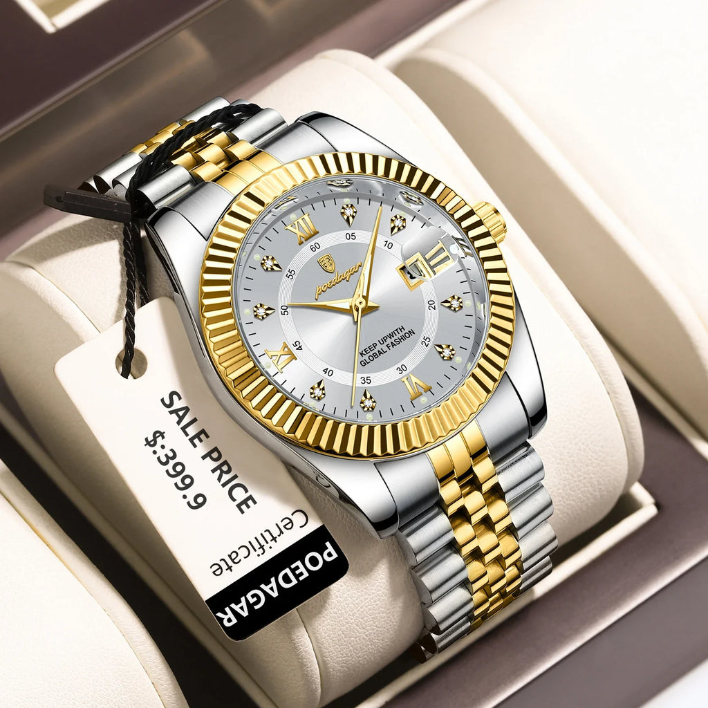POEDAGAR Classic Luxury Men's Quartz Watches Stainless Steel Date Man Watch Waterproof Luminous Fashion Business Male Wristwatch Vera Lux