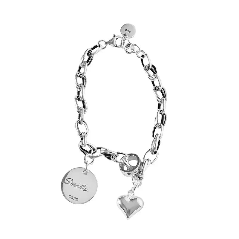 Sterling Silver plated Thai Silver Bracelet for Women Vintage Geometric Heart Love Lucky Punk Jewelry 2023 New Dropship Vera Lux