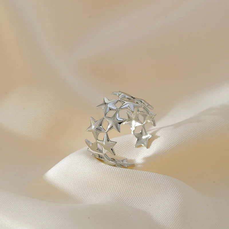 2026 New Stainless Steel Double Layer Star Waterproof Rings for Women Gold Color Opened Star Rings Cute Wedding Jewelry Gifts Vera Lux
