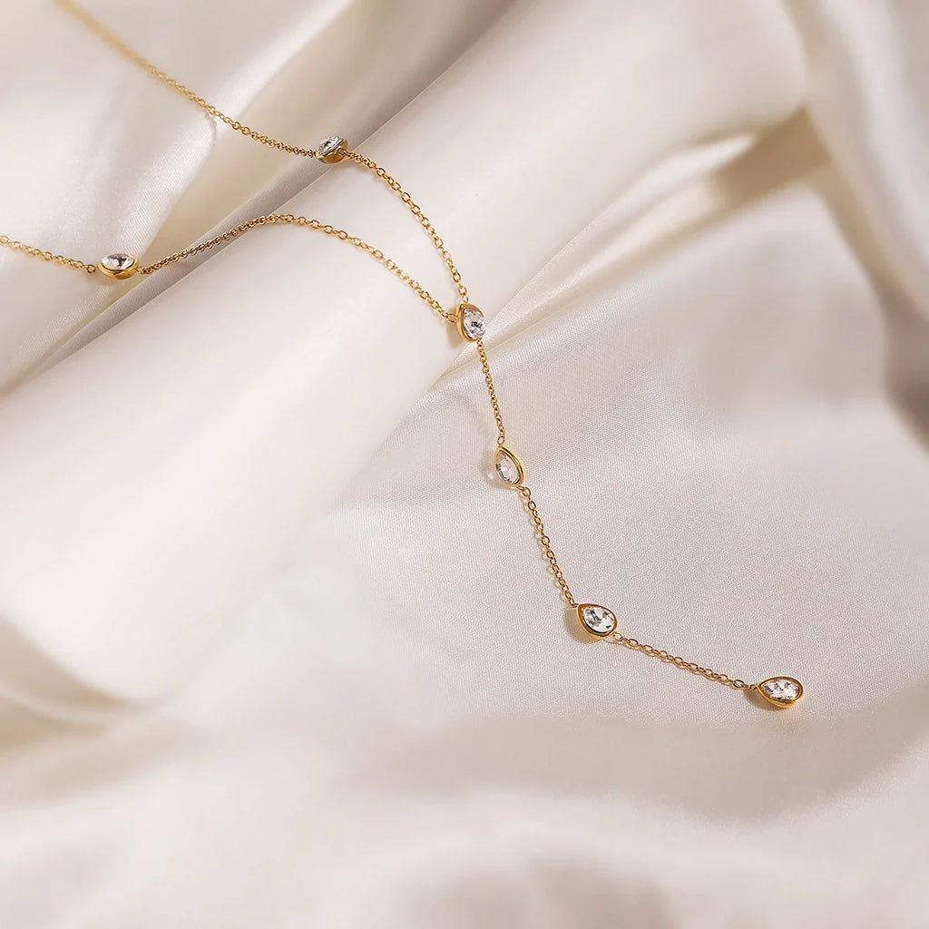 NEWBUY Fashion Gold Color Stainless Steel Choker Necklaces For Women Delicate White/Green/Red CZ Zircon Inlay Jewelry Vera Lux