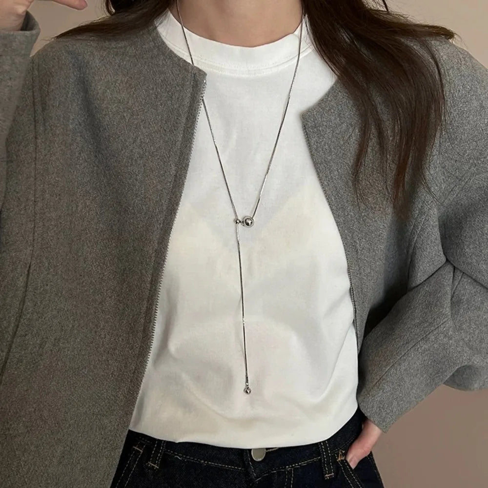 Personality Design Silver Color Stainless Steel Beaded Ball Pendant Necklace for Women Double Layer Hip Hop Rock Chokers Jewelry Vera Lux