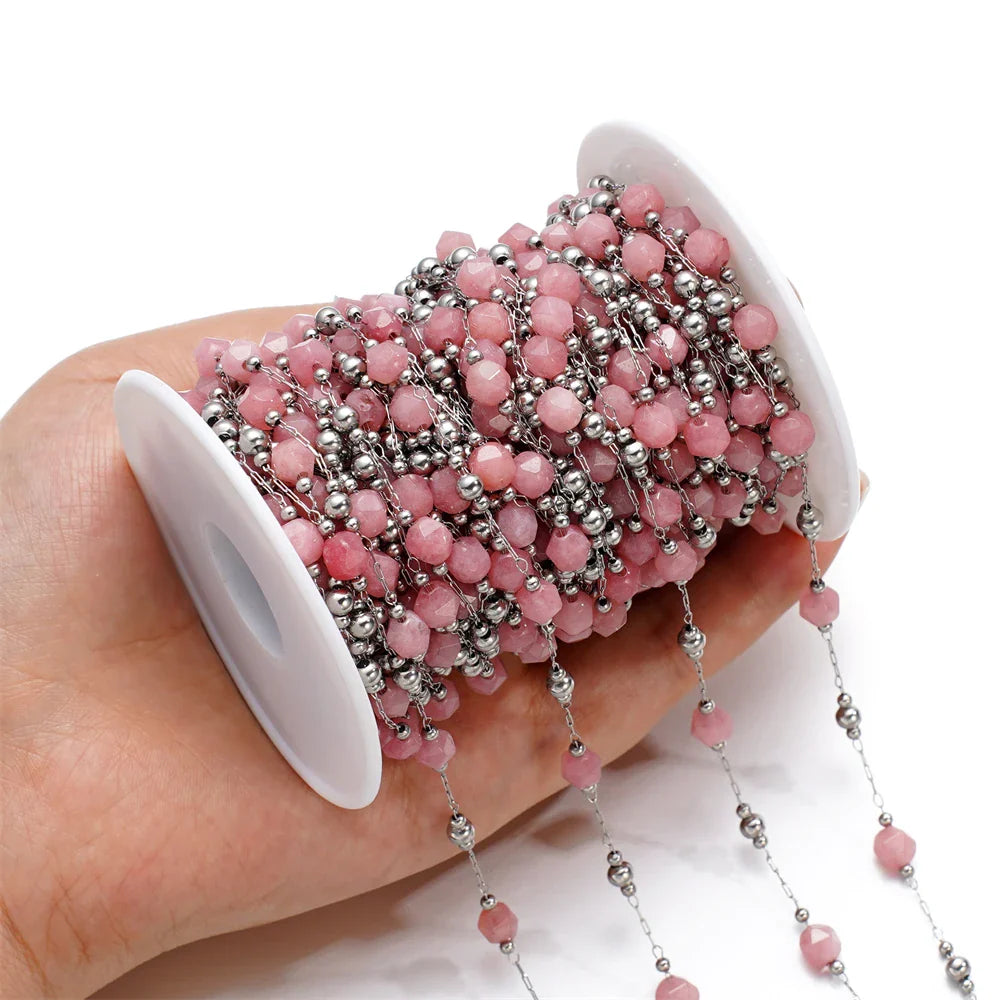 1Meter/Lot Mixed Stainless Steel Irregular Stone Beads Chains for Handmade DIY Necklace Bracelets Jewelry Making Accessories Vera Lux