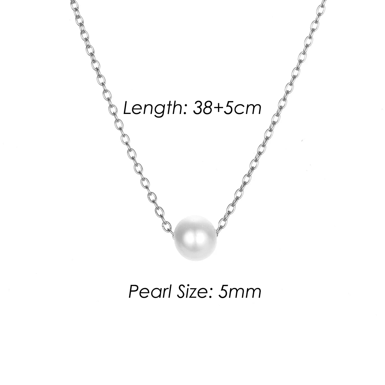4MM Simulated-pearl Pendant Necklace for Women Dainty Stainless Steel Gold Color Necklace Women Vera Lux