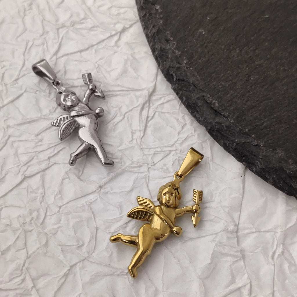 Vintage Stainless Steel Cupid Charm Pendant Necklace Waterproof 18K Gold Plated Necklace Unisex Jewelry Gift Vera Lux