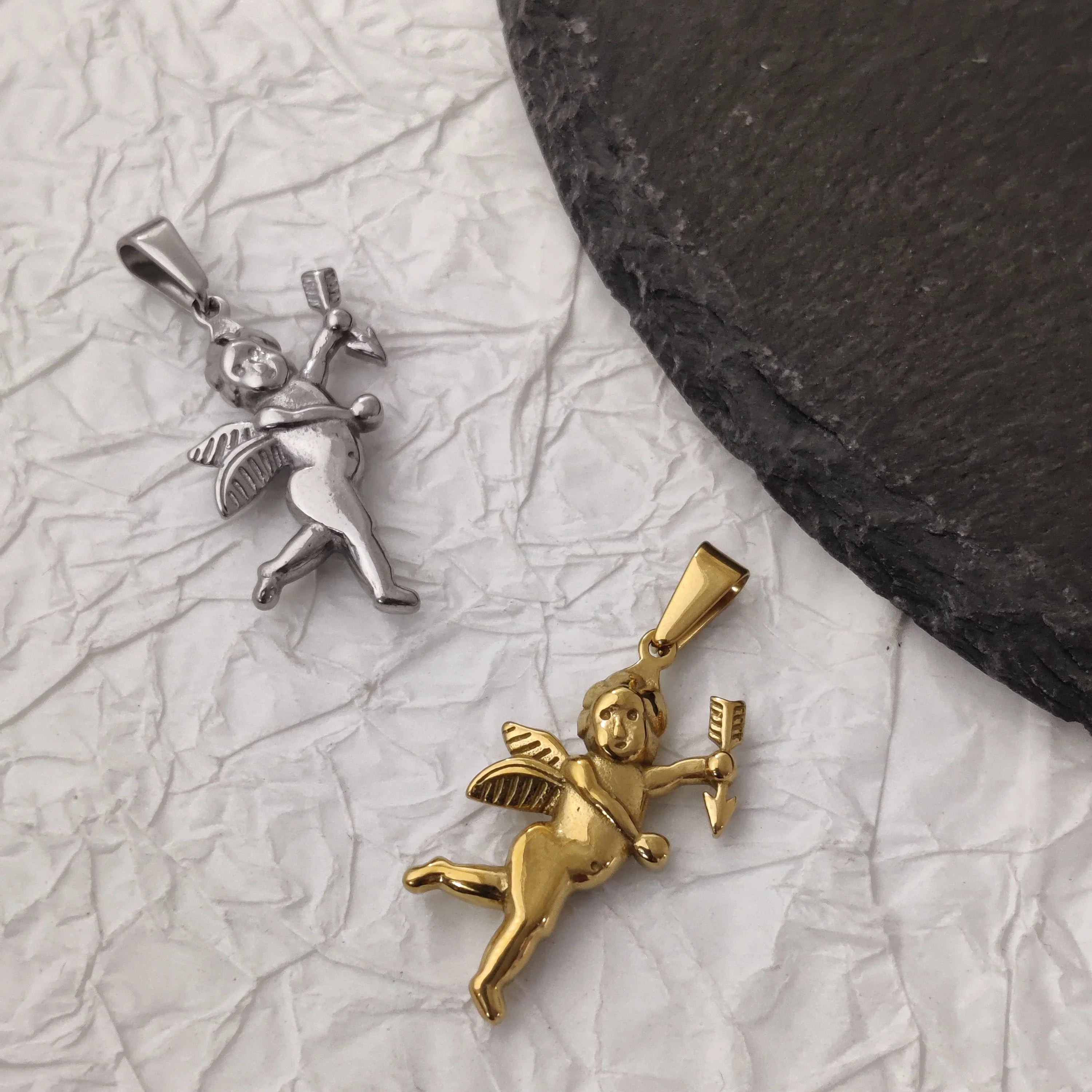 Vintage Stainless Steel Cupid Charm Pendant Necklace Waterproof 18K Gold Plated Necklace Unisex Jewelry Gift Vera Lux