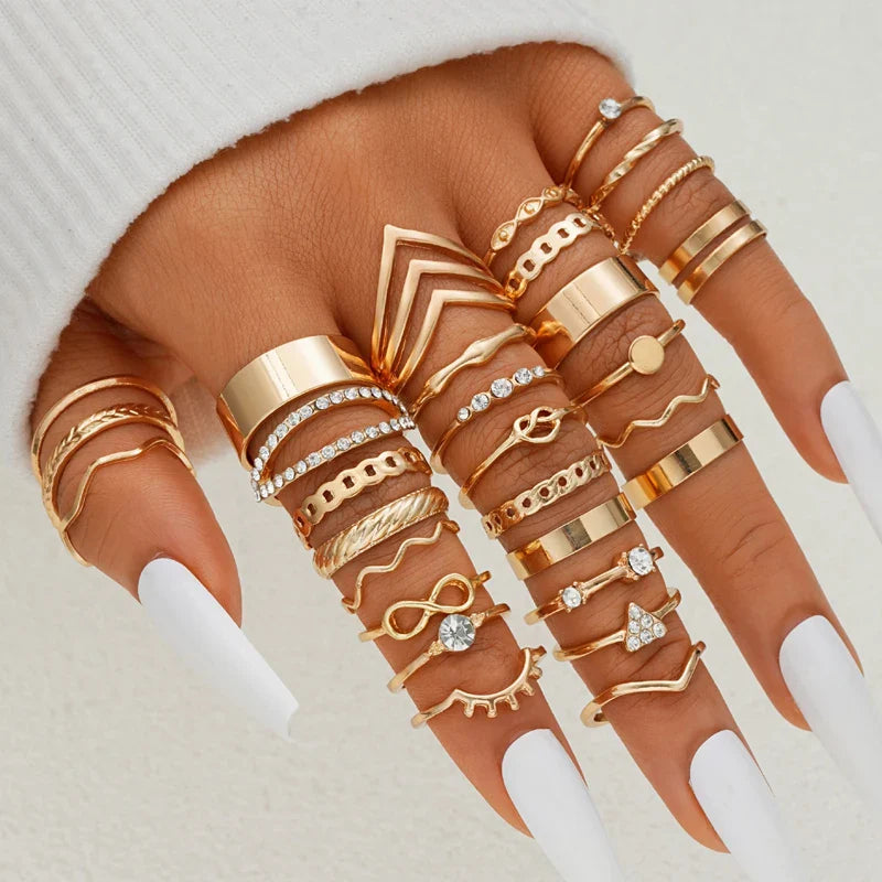 58PCS Vintage Heart Snake Butterfly Rings Set for Women Fashion Metal Gold Plated Geometric Hollow Finger Ring Jewelry Gifts New Vera Lux