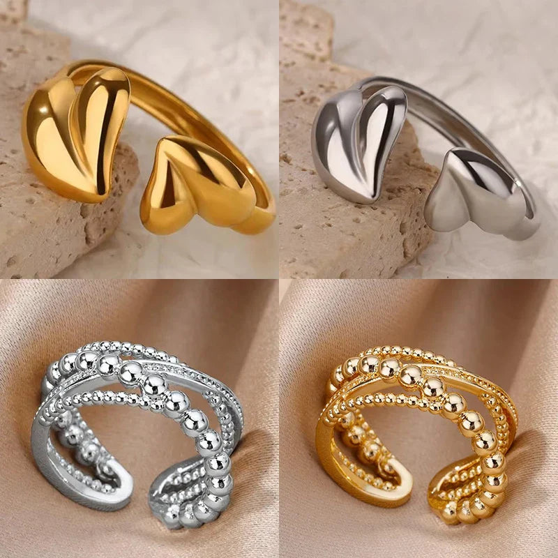 Irregular Heart Design Stainless Steel Open Rings For Women Gold Color Wedding Aesthetic Ring Jewelry Accessories Christmas Gift Vera Lux