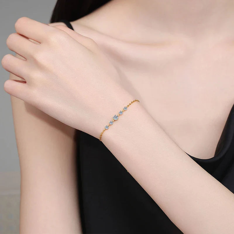 NeeTim Full Moissanite Bracelets for Women S925 Sterling Silver Lab Diamond Plated Gold Bracelet Wedding Birthday Party Jewelry Vera Lux