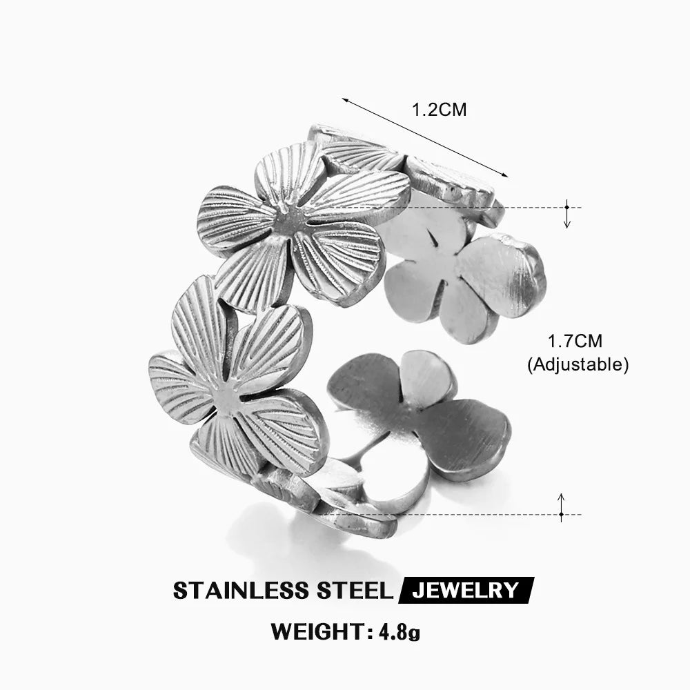 Stainless Steel Flower Adjustable Opening Rings 18k Gold PVD Plated Waterproof Finger Jewelry For Women Wedding Exquisite Gifts Vera Lux
