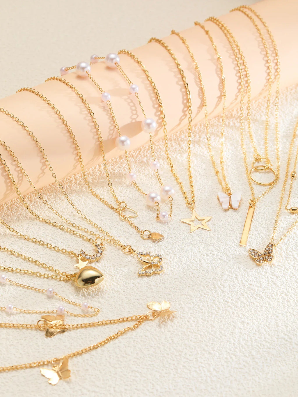 11 Pcs Women's Zircon Necklace Set Gold Color Fashion Love Heart Butterfly Pendant Hypoallergenic Neck Chain Boho Jewelry Gifts Vera Lux
