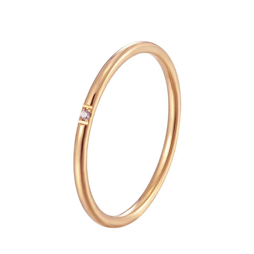 1mm Thin Stainless Steel CZ Inlay Stackable Ring Wedding Band for Women Girl Size 3-10 Vera Lux