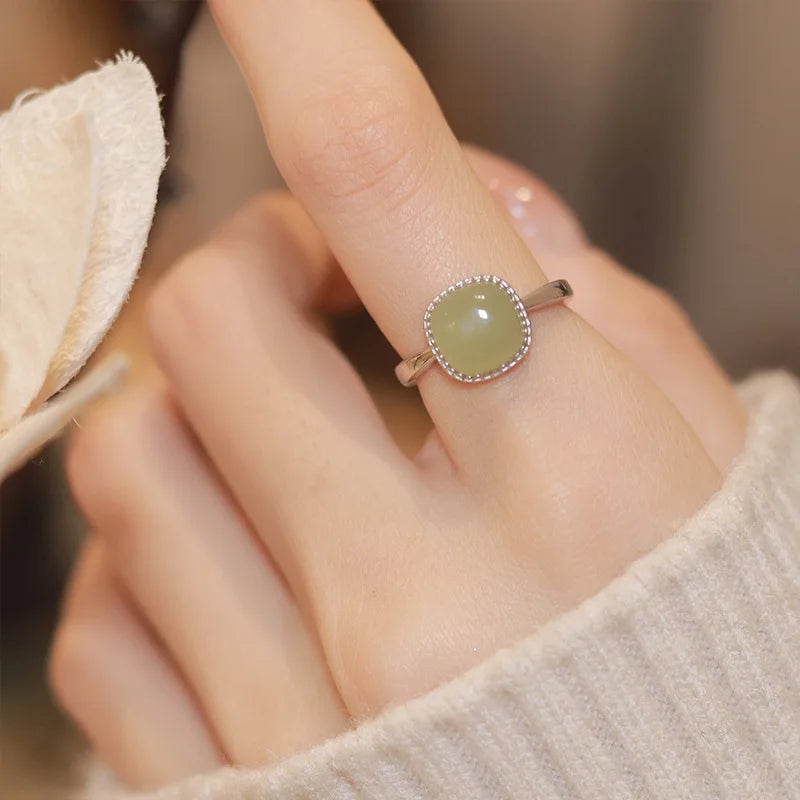 925 Sterling Silver plated Liquid Lava Hetian Jade Bamboo Ring for Women Girl Gift Irregular Vintage Jewelry Dropshipping Vera Lux