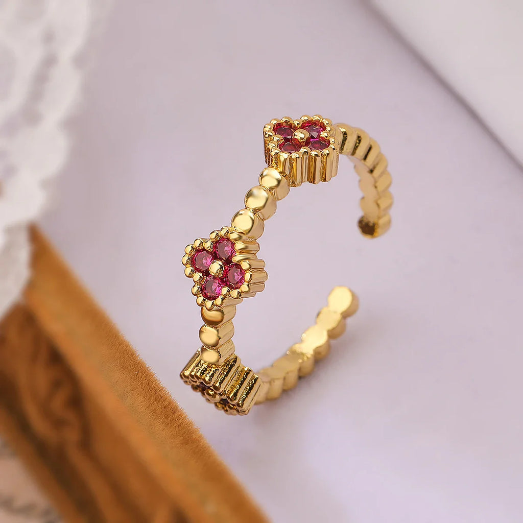 NEWBUY 2024 Hot Sale Gold Color Open Design Rings For Women Blue/White/Green/Red CZ Zircon Inlay Wedding Jewelry Vera Lux