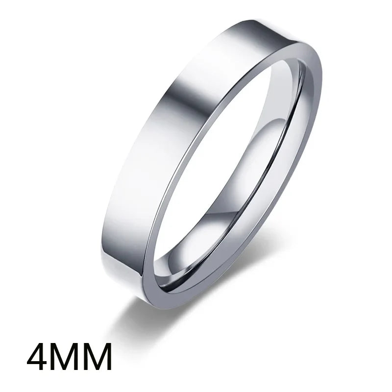 2mm 4mm 6mm 8mm Stainless Steel Wedding Ring for Women Flat Finger Rings Fashion Bijoux Femme Engagement Jewelry Vera Lux