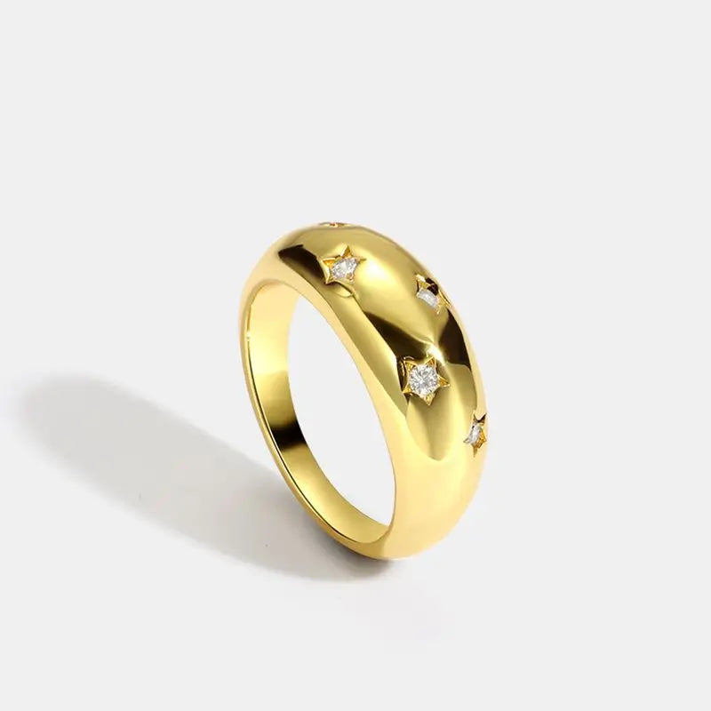 925 Sterling Silve Star Chunky Ring For Women Vintage Trendy Gold Color Zirconia Finger Stacking Rings Punk Accessories Jewelry Vera Lux