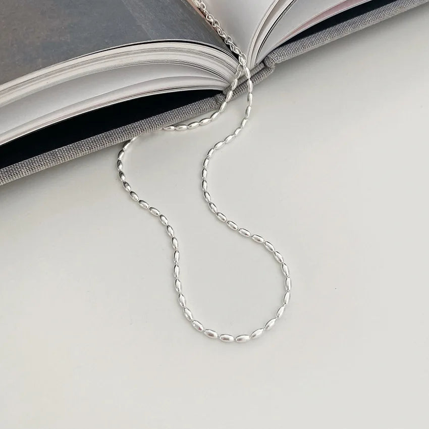 45/55CM Length 925 Sterling Silver Neck Rugby Rice Grains Chain Necklaces Women Luxury Jewelry Charms Accessories Argent 925 Vera Lux