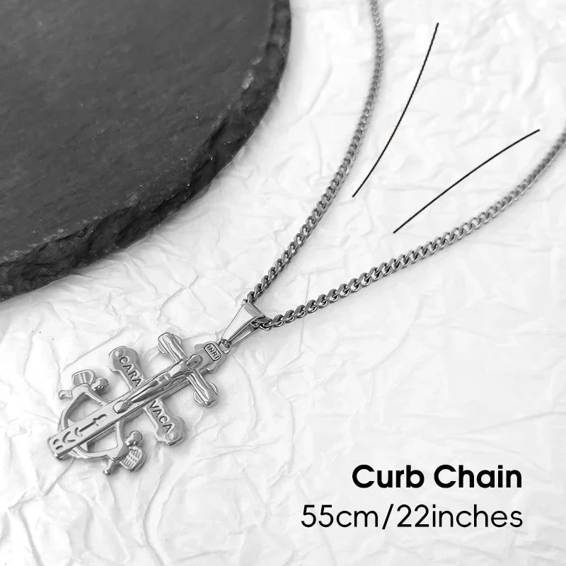 Caravaca De La Cruz Crucifix Pendant Christian Angels and Christ in Relief Stainless Steel Caravaca Cross Charms DIY Accessories Vera Lux