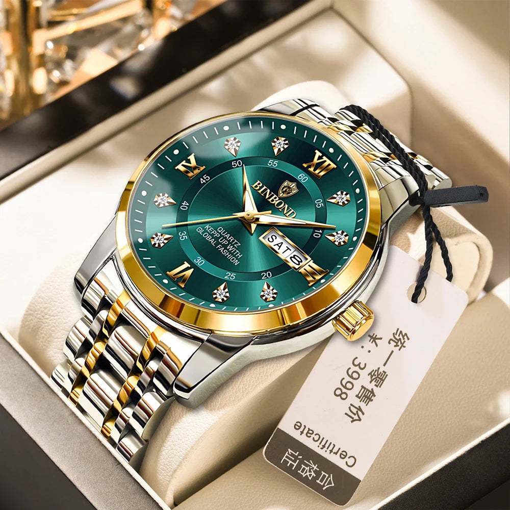 New Gifts Casual Business Diamond Clock Men Luxury Watch Automatic Watches Mens Fashion Quartz Wristwatches Gold Reloj Hombre Vera Lux