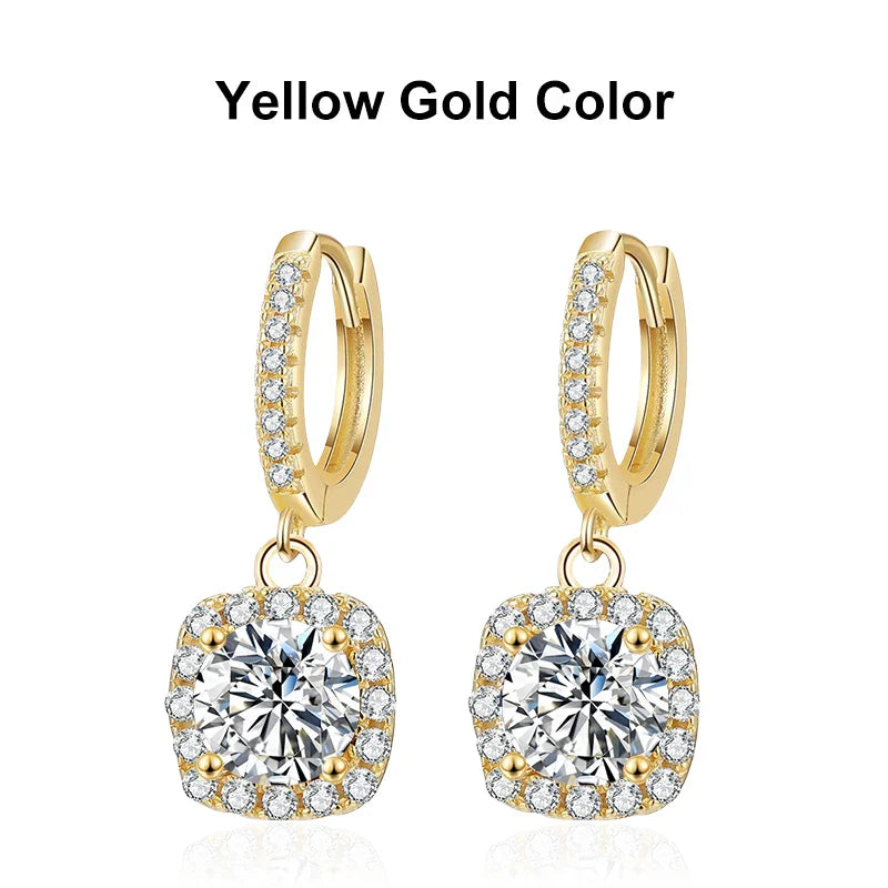 NeeTim 1ct Moissanite Drop Earrings S925 Sterling Silver with Gold Plated Wedding Jewelry With Certificate Hoop Dangle Earrings Vera Lux
