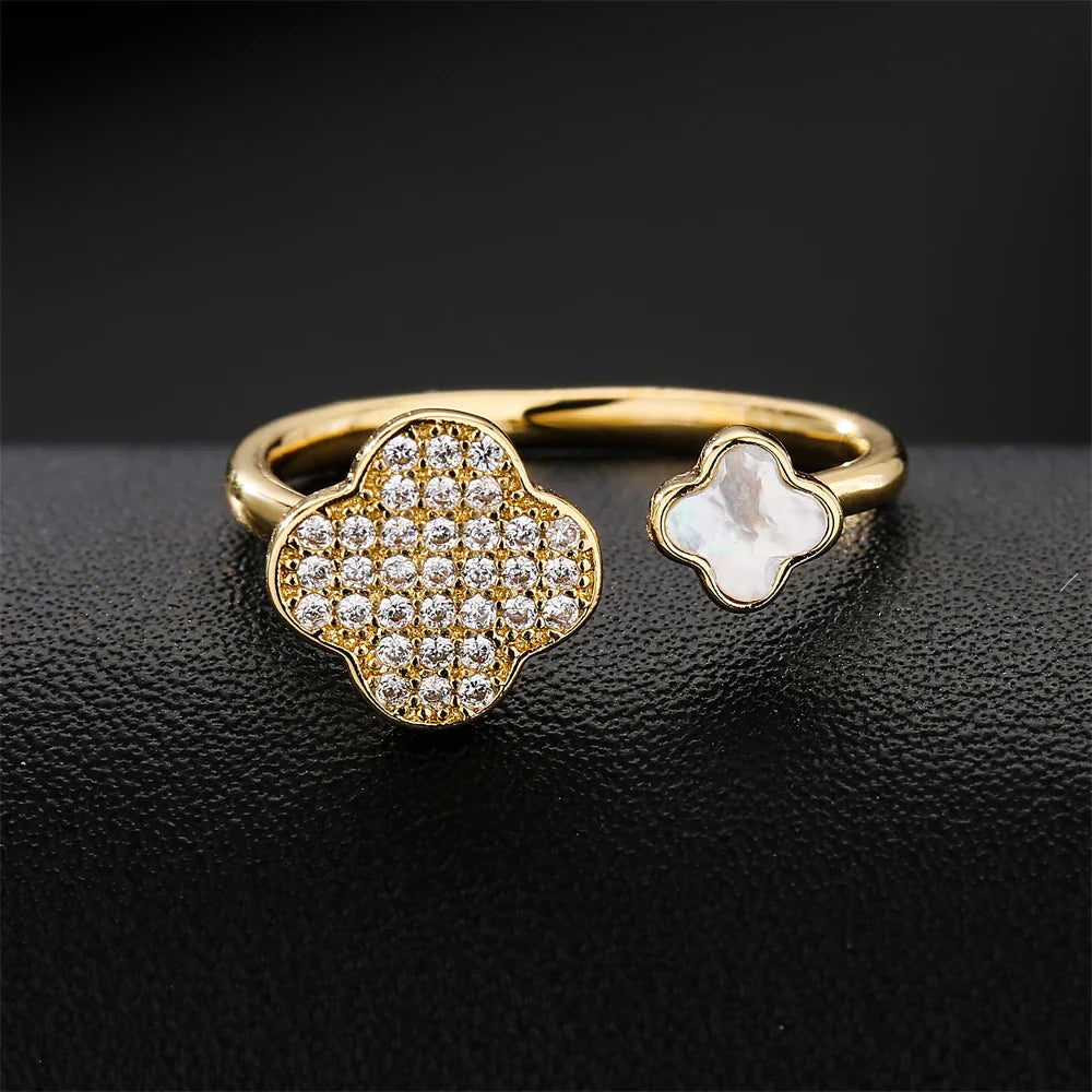 NEWBUY Hot Sale Statement Flower Design Open-End Wedding Ring For Women Luxury AAA CZ Zirconia Engagement Jewelry Femme Bijoux Vera Lux