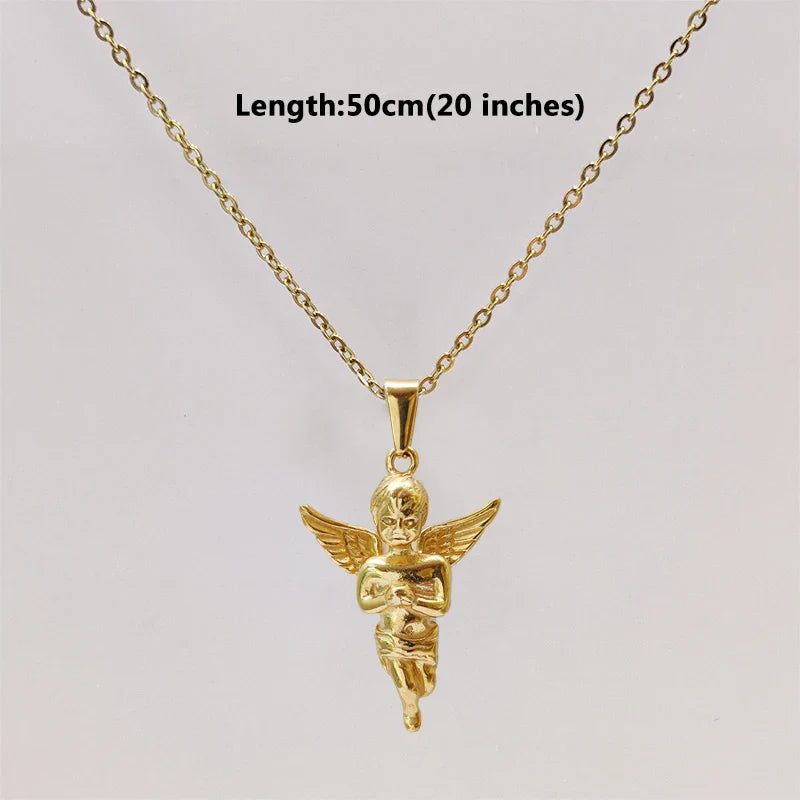18K Gold Plated 3d Solid Angel Charm Stainless Steel Religious Cupid Angel Pendant Necklace For Men Jewelry Vera Lux