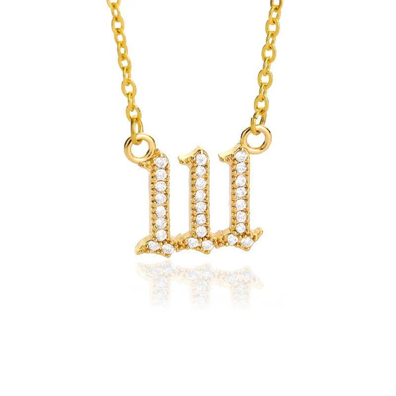 111 222 333 444 555 666 777 888 999 Necklaces For Women Gold Color Stainless Steel Zircon Angel Number Pendant Necklace Jewelry Vera Lux