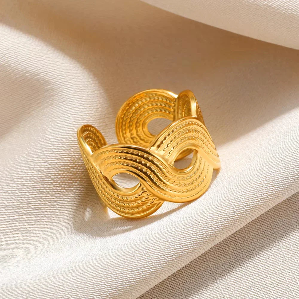316L Stainless Steel Rings for Women Gold Color Multilayer Geometric Open Ring Vintage Waterproof Wedding Aesthetic Jewelry Gift Vera Lux