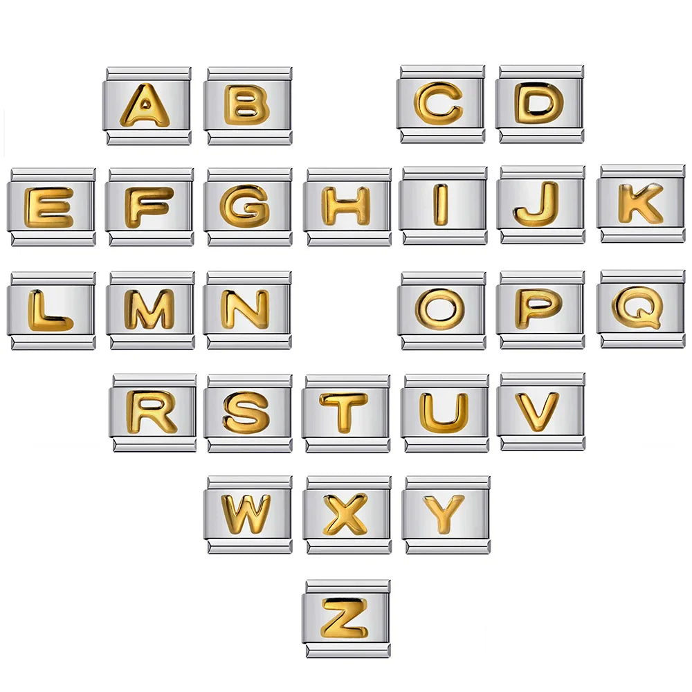 Trendy Italian Charms Bracelet 26 English A-Z Letter Name Custom Gold Color DIY Jewelry Making Gift Hand Bangle Chain Jewellry Vera Lux