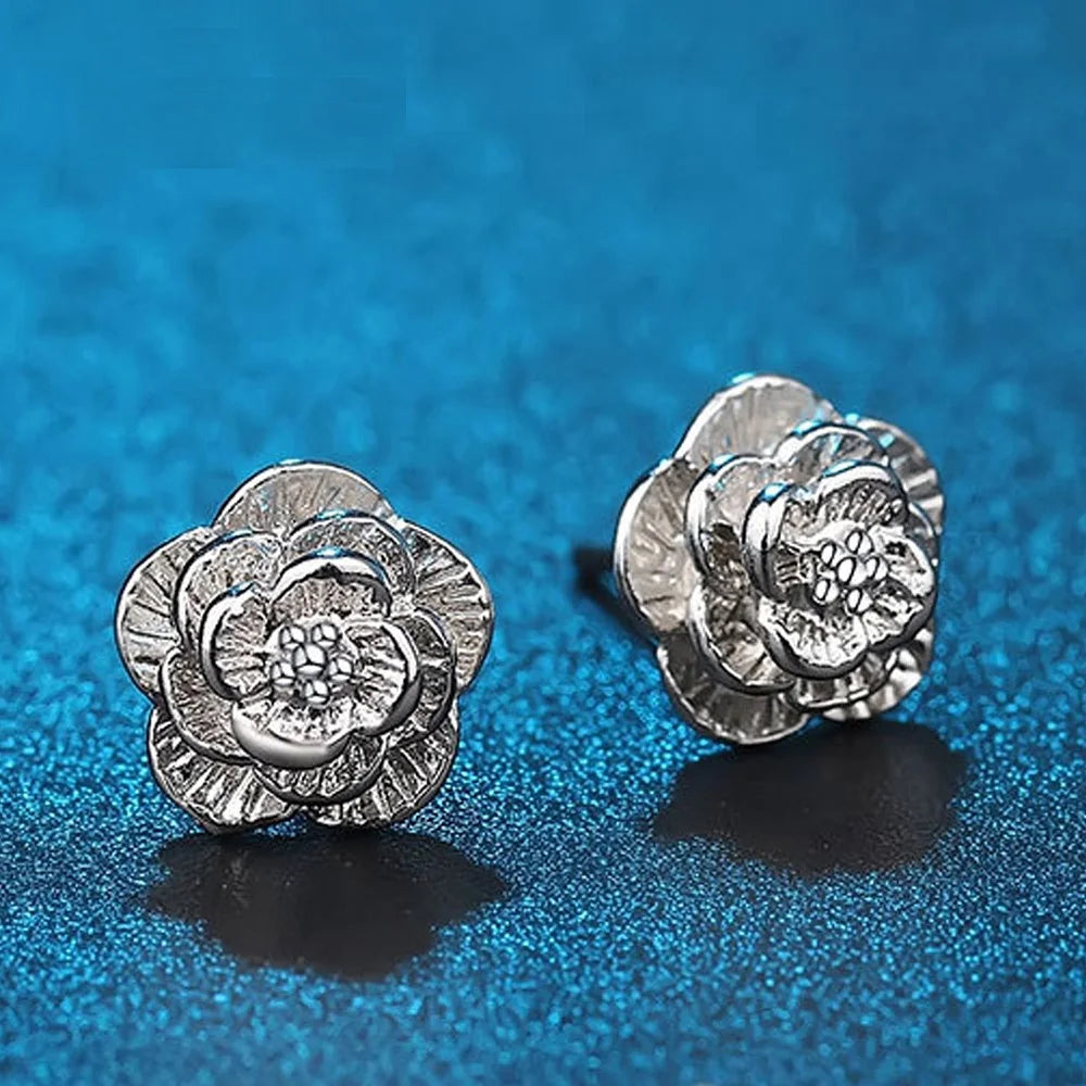 Hot 925 Sterling Silver Pretty rose Flower stud Earrings for Women Fashion classic party wedding Jewelry Holiday gifts Vera Lux