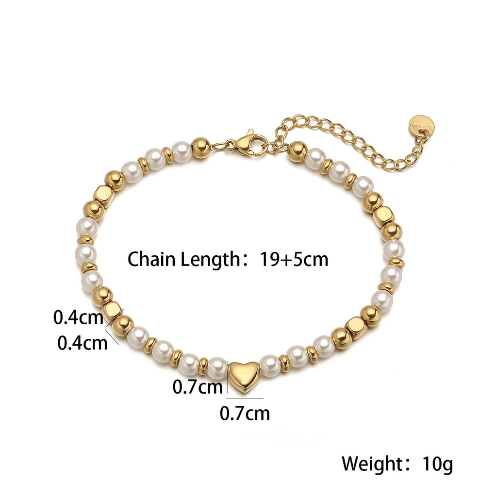 NEWBUY 2025 Trendy Gold Color Non-Fading Stainless Steel Beads Pearl Heart Bracelet For Women Daily Jewelry Accessories Vera Lux