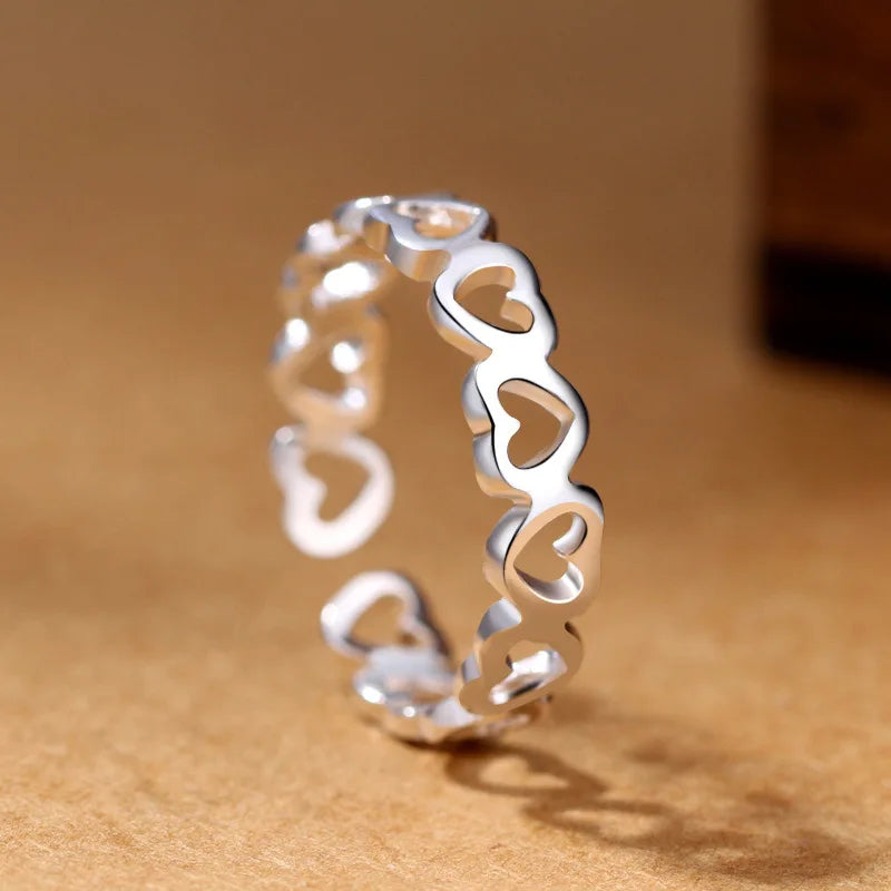 925 Sterling Silver Heart Adjustable Rings For Women Engagement Wedding Luxury Jewelry Accessories Jewellery Vera Lux