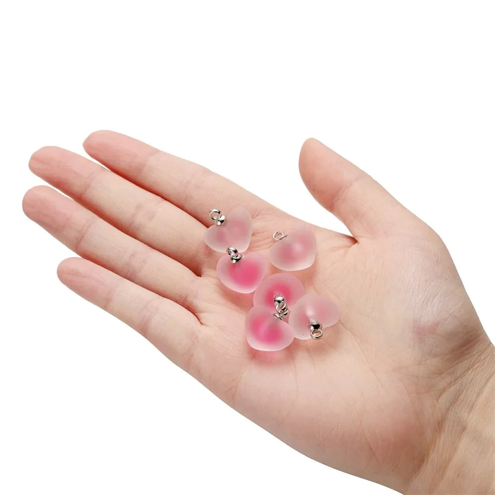 10Pcs/Lot Resin Frosted Colorful Heart Charms Bracelet Earrings Necklace Jelly Beads Pendant For DIY Jewelry Making Supplies Vera Lux