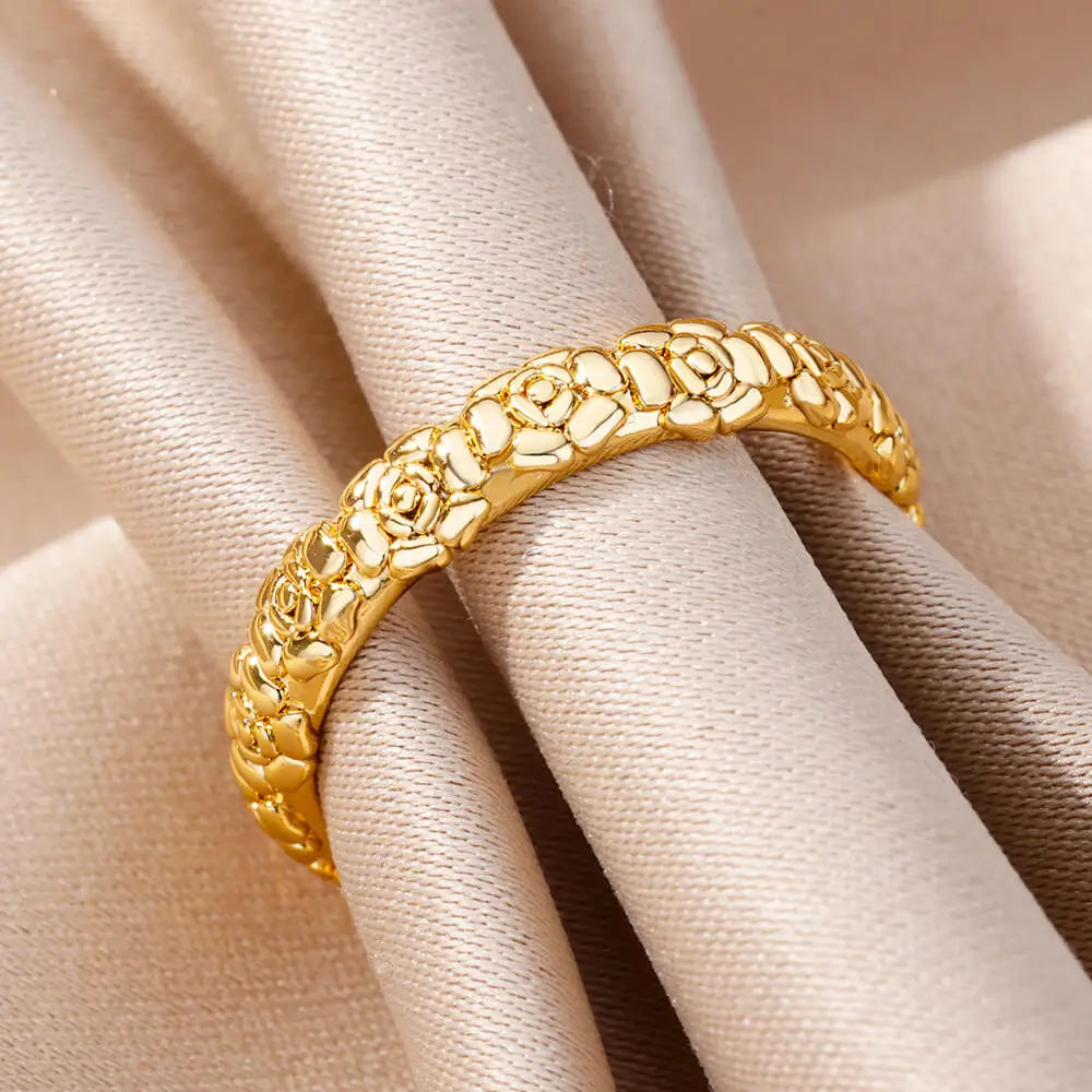 Stainless Steel Rose Flower Rings for Women Vintage Couple Ring Gothic Punk Hoops Irregular Geometric Ring Jewelry Accessories Vera Lux