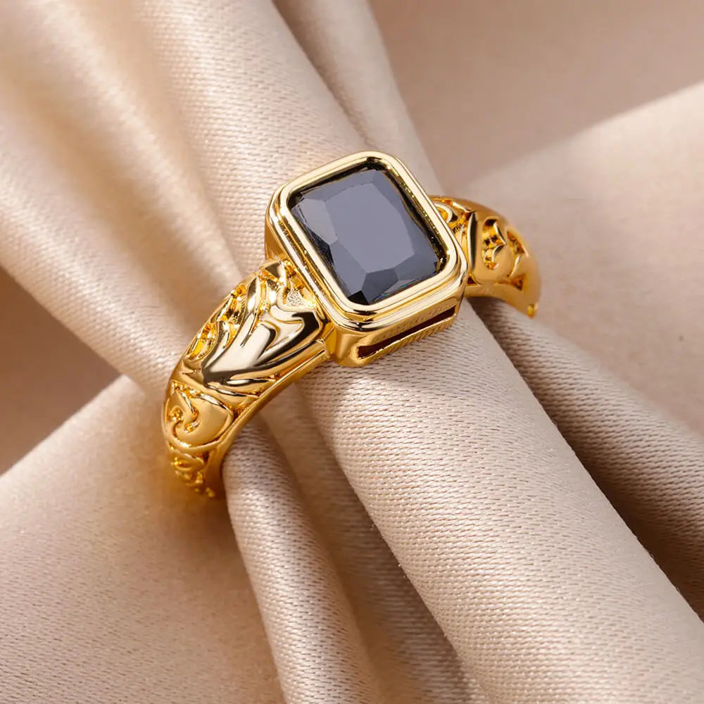 Luxury Zircon Heart Rings For Women Gold Color Open Stainless Steel Crystal Geometry Finger Ring Jewelry Wedding Gift anillos Vera Lux