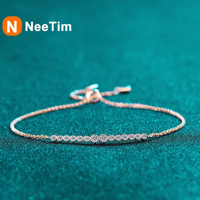 NeeTim Full D VVS1 Moissanite Bracelets for Women S925 Sterling Silver Lab Diamond Bracelet Wedding Birthday Party Jewelry Gift Vera Lux