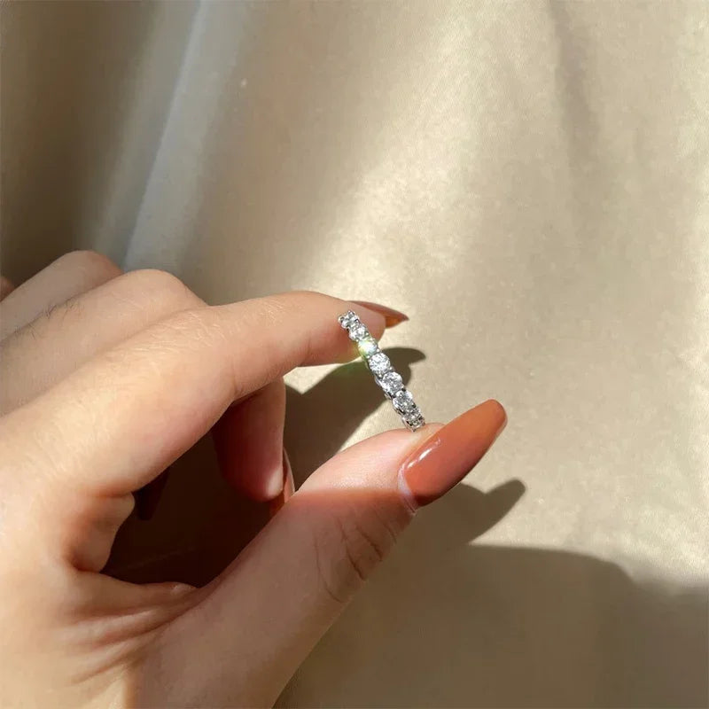 NeeTim 3mm All Moissanite Diamond Ring for Women Sterling Silver 925 with White Gold Plated Wedding Engagement Band Luxury Rings Vera Lux