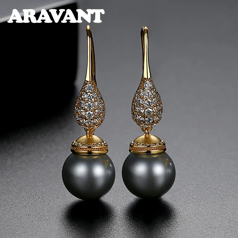 Aravant 925 Silver 18K Gold Water Drop Black Pearl Earring For Women Fashion Jewelry Vera Lux