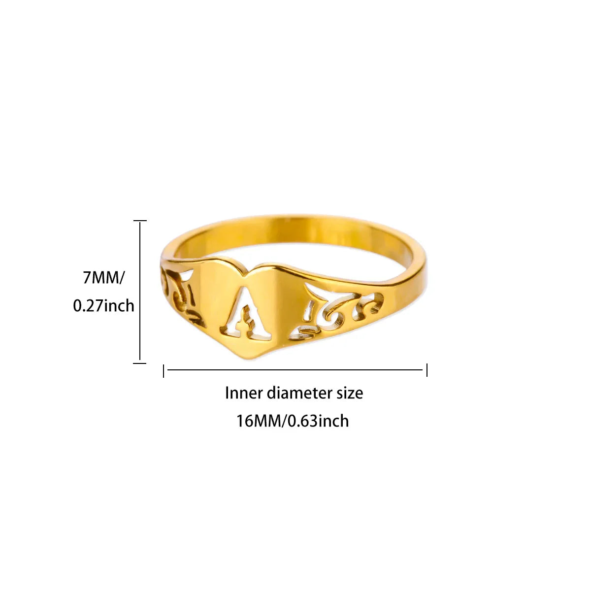 Fashion Hollow Initial Letter Heart Rings For Women Gold Color Stainless Steel A-Z Letter Ring Aesthetic Wedding Jewelry Gift Vera Lux