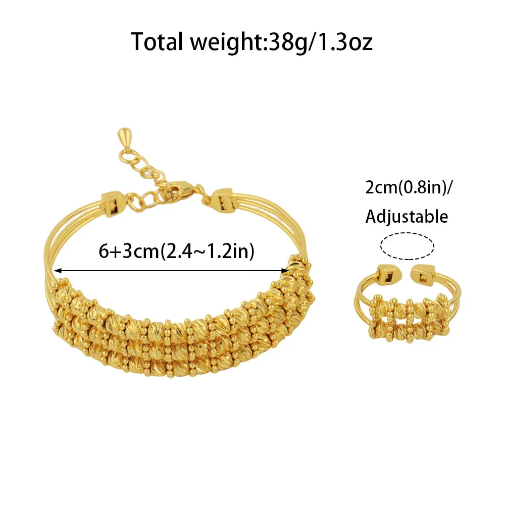 Dubai Women Gold Color Bangles 18k Gold Color Twist Bracelet Ring Wedding Birthday Gift Gold Color Fine Jewelry Gifts Not Fade Vera Lux
