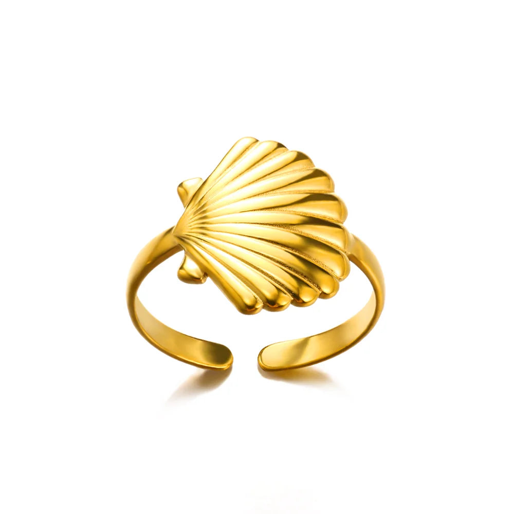 316L Stainless Steel Starfish Shell Rings for Women Gold Color Open Finger Ring Femme Trendy Summer Vacation Ocean Jewelry Gift Vera Lux