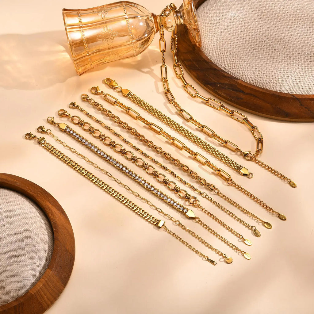 Women Stainless Steel Chain Bracelet,18K Gold Plated Twist Paperclip Adjustable Link Bracelet,Chunky Stackable Layered Jewelry Vera Lux
