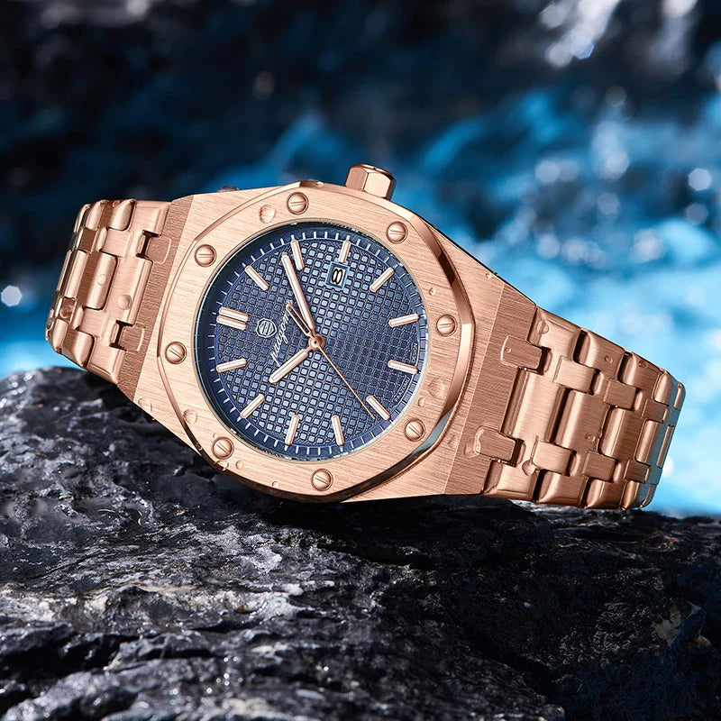 PAAZOMU High Quality Original Men Clock Waterproof Luminous Date Luxury Man Watch Stainless Steel Quartz Men's Watches Male+Box Vera Lux