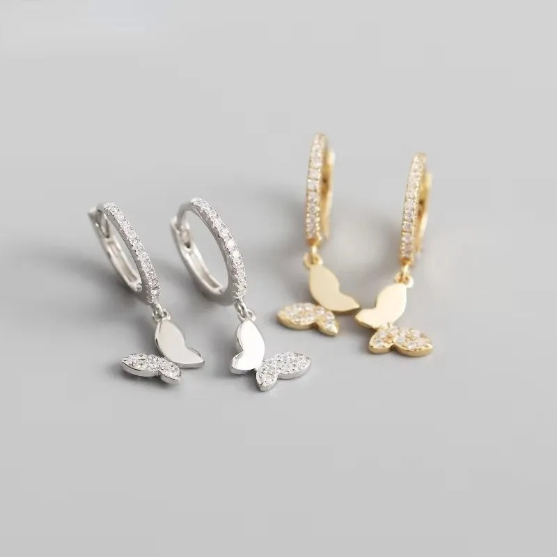 925 Sterling Silver Butterfly Hoop Earrings for Women Shiny CZ Gold Silver Jewelry Gifts Vera Lux