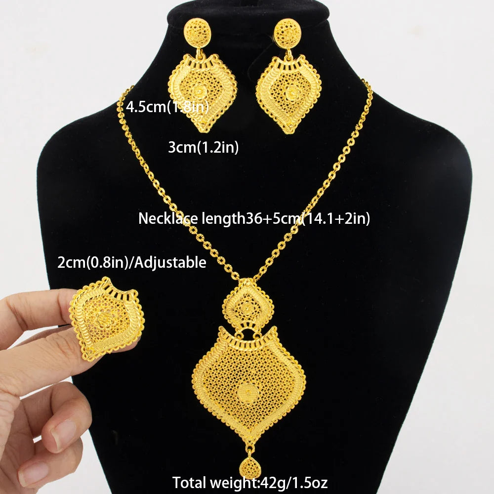 24k gold color party necklace earrings rings set luxury gold jewelry sets for woman wedding party Accessories Vera Lux