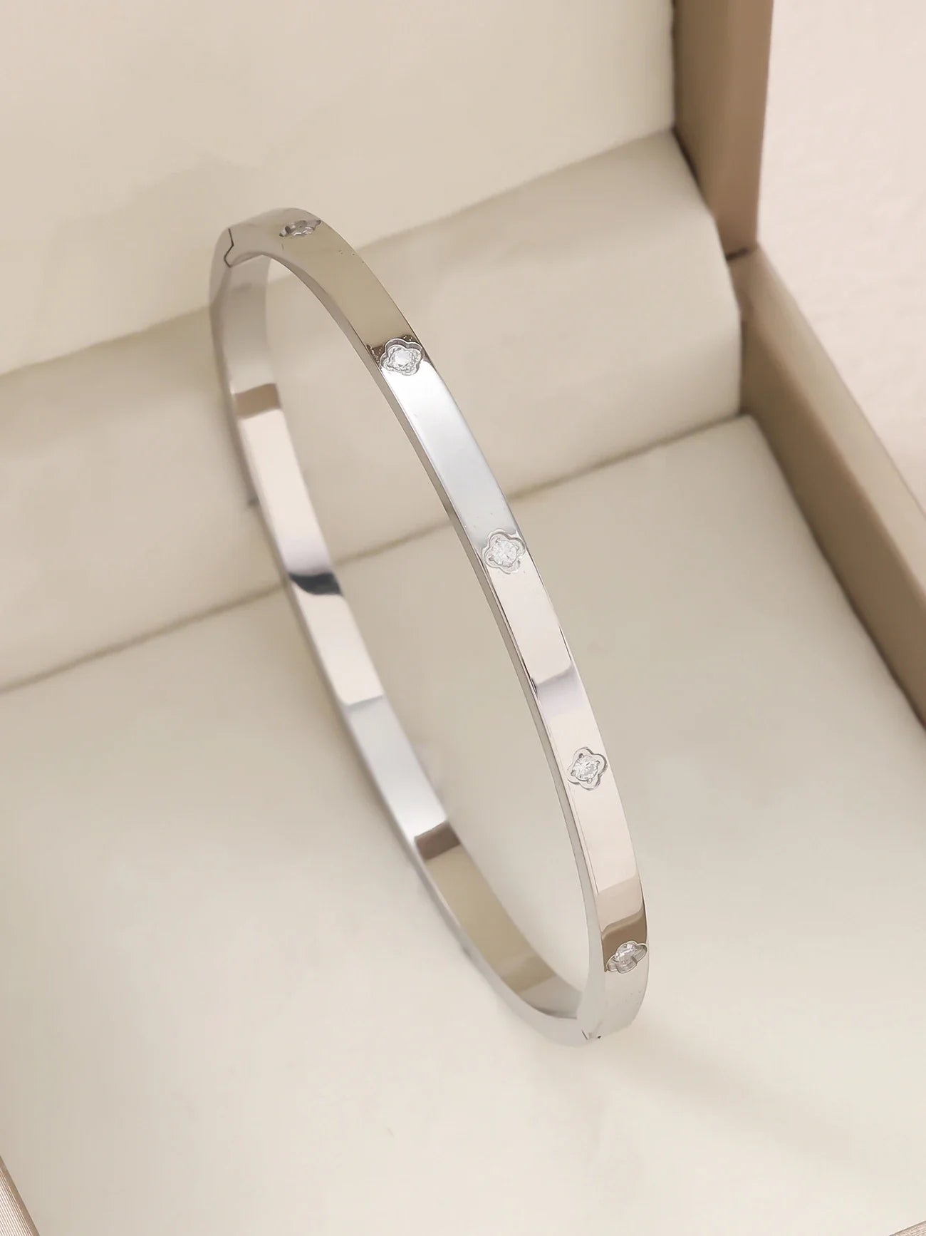 1pc 18K Gold Plated Stainless Steel Stackable Bracelet With Chain And Clover Design, Fashion Style For Women, Suitable For Casua Vera Lux