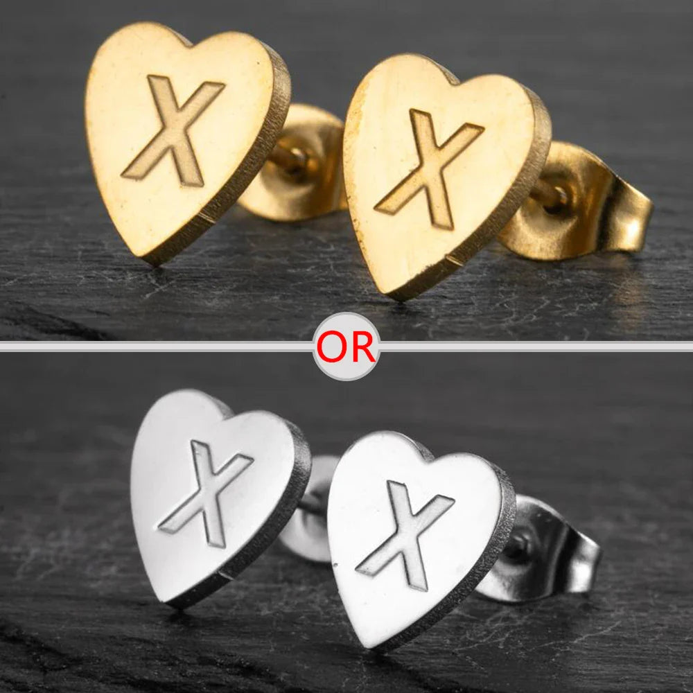 100% Stainless Steel A-Z Initial Earrings for Women Girls Personalize Letter Name Heart Stud Earring Family Jewelry Best Gifts Vera Lux