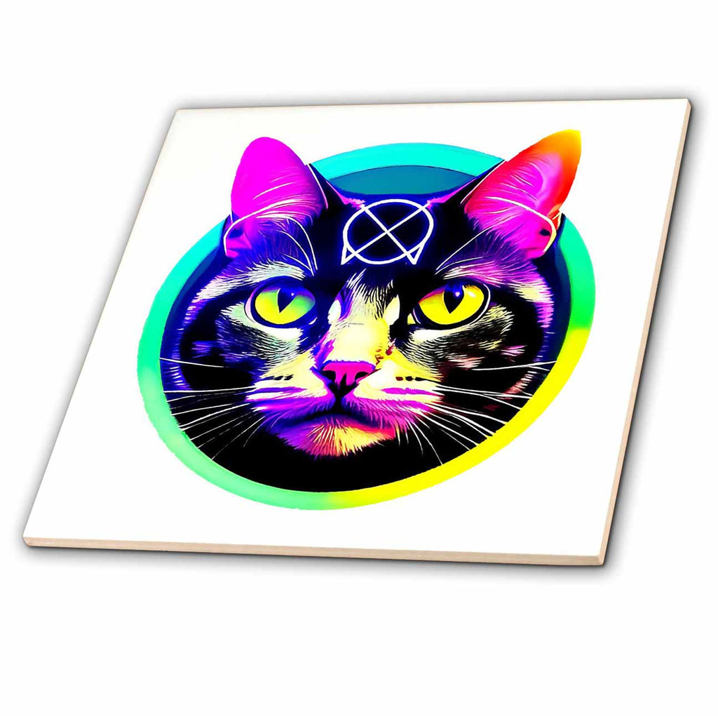 3dRose Cool Portrait of a Magical cat with a Mystical Sign on its Forehead - Tiles (ct-379300) 3dRose
