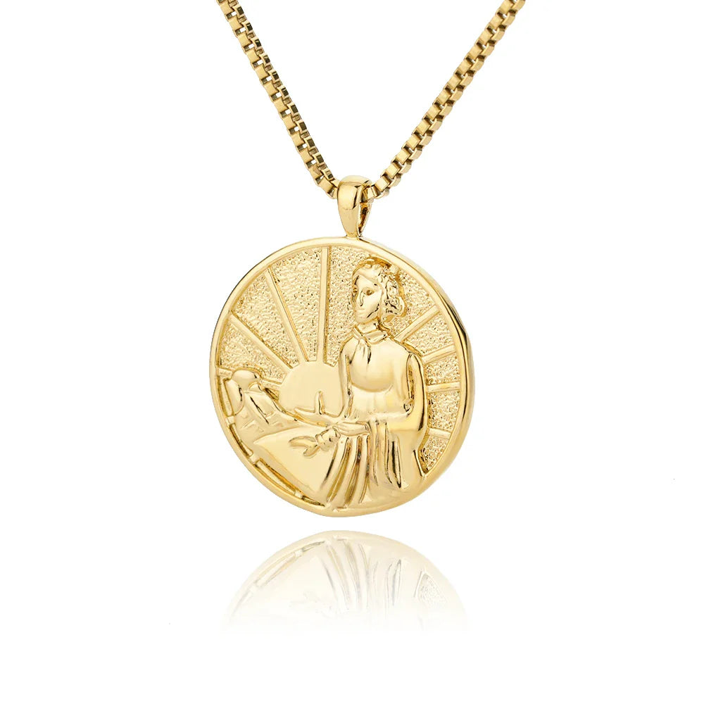 Aesthetic Athena Goddess Coin Necklace For Women Stainless Steel Vintage Charm Choker Necklace Jewelry collier femme Vera Lux