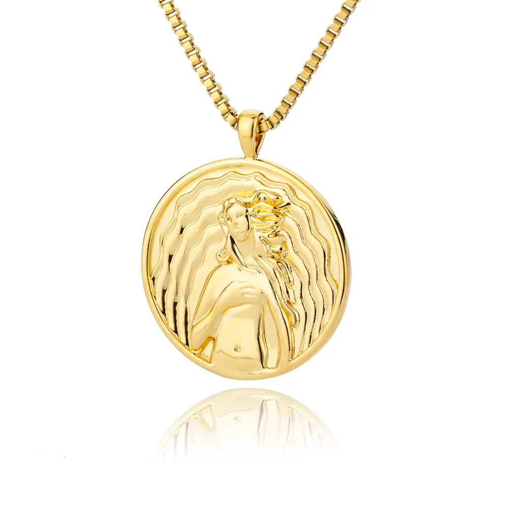 Aesthetic Athena Goddess Coin Necklace For Women Stainless Steel Vintage Charm Choker Necklace Jewelry collier femme Vera Lux