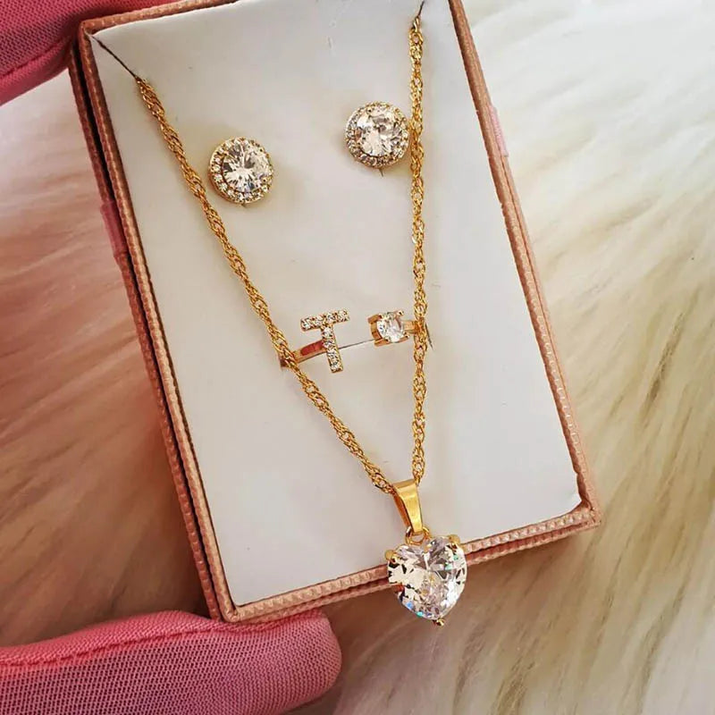 Heart Necklaces For Women Stainless Steel Gold Plated Chain Zircon Heart Pendant Choker Necklace Wedding Boho Jewelry Gift Femme Vera Lux